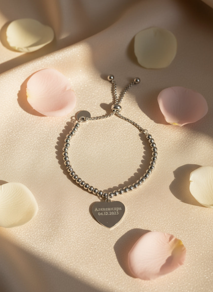 Personalized stainless steel bracelet with heart charm | Leda