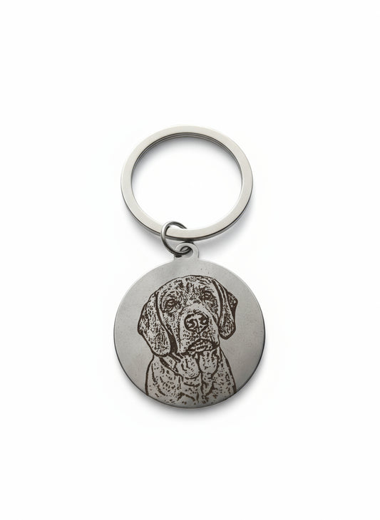 Laser-Engraved Dog Portrait Keychain (Stainless Steel)