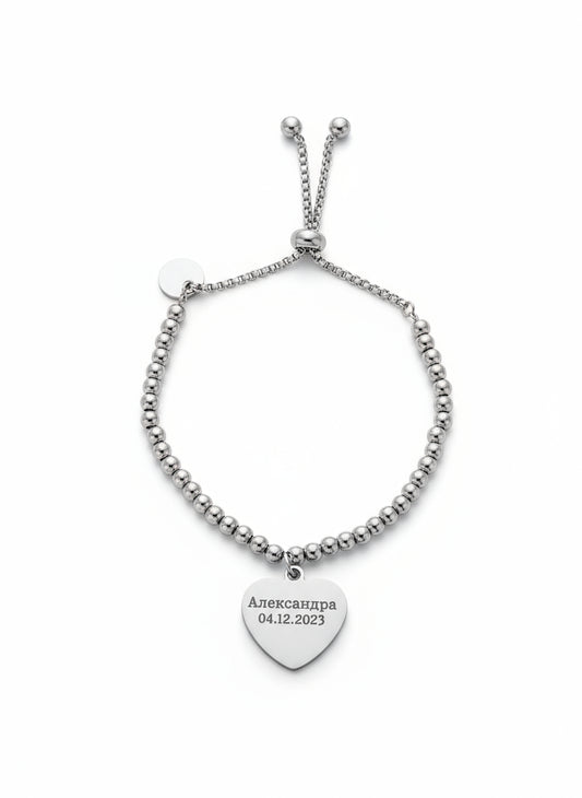 Personalized stainless steel bracelet with heart charm | Leda