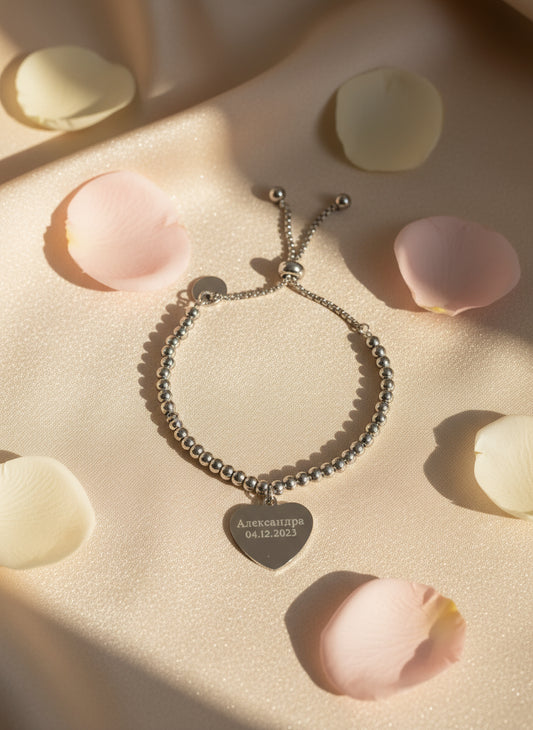 Personalized stainless steel bracelet with heart charm | Leda
