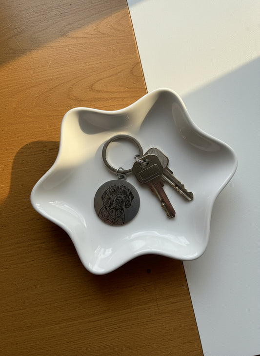 Laser-Engraved Dog Portrait Keychain (Stainless Steel)