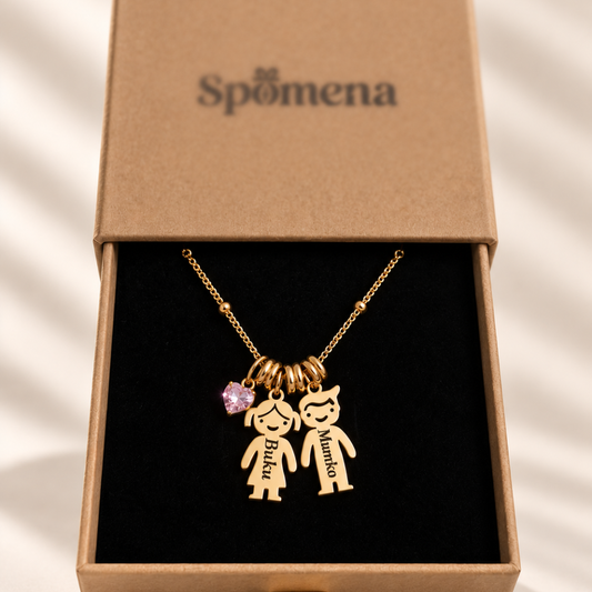 Personalized stainless steel necklace with children's names and a small heart charm  | Kali