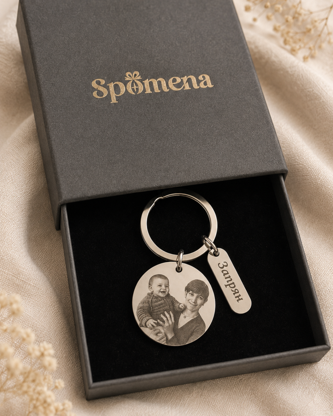Personalized Photo Keychain with Engraved Tag