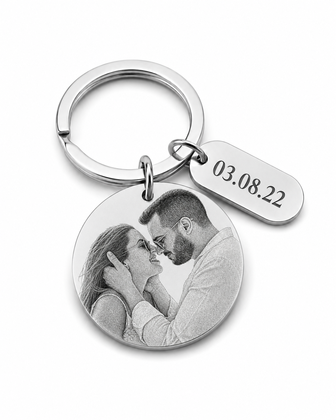 Personalized Photo Keychain with Engraved Tag