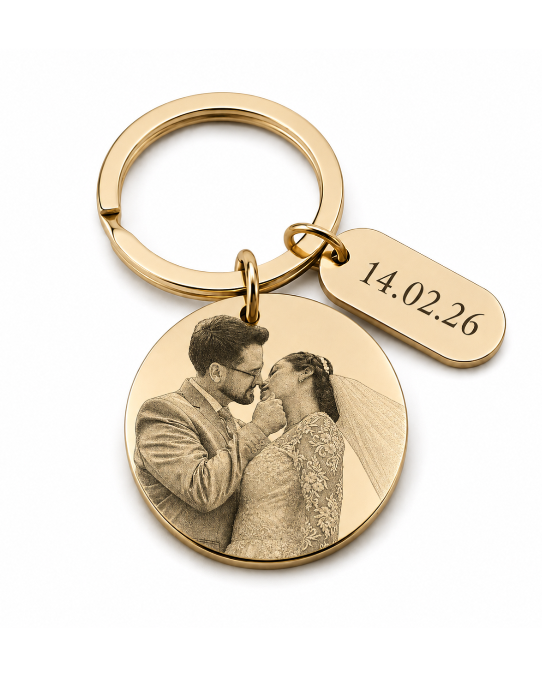 Personalized Photo Keychain with Engraved Tag