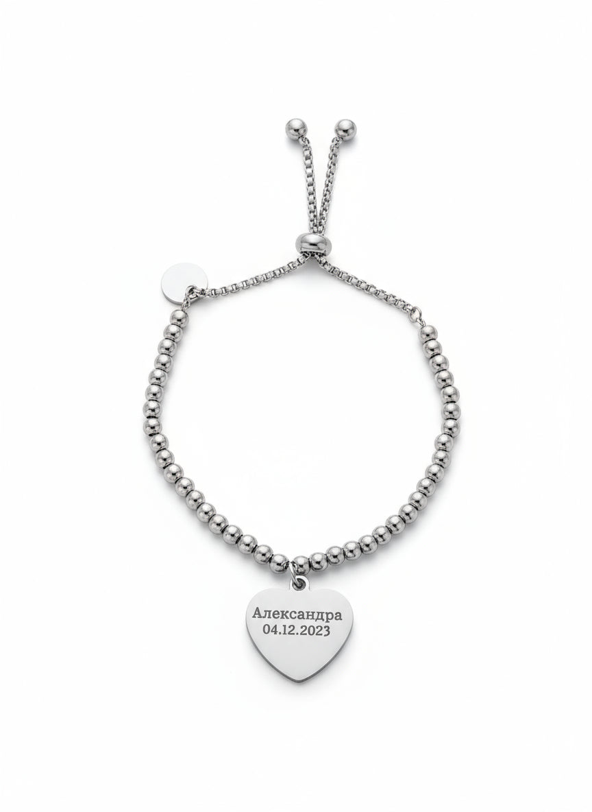 Personalized stainless steel bracelet with heart charm | Leda