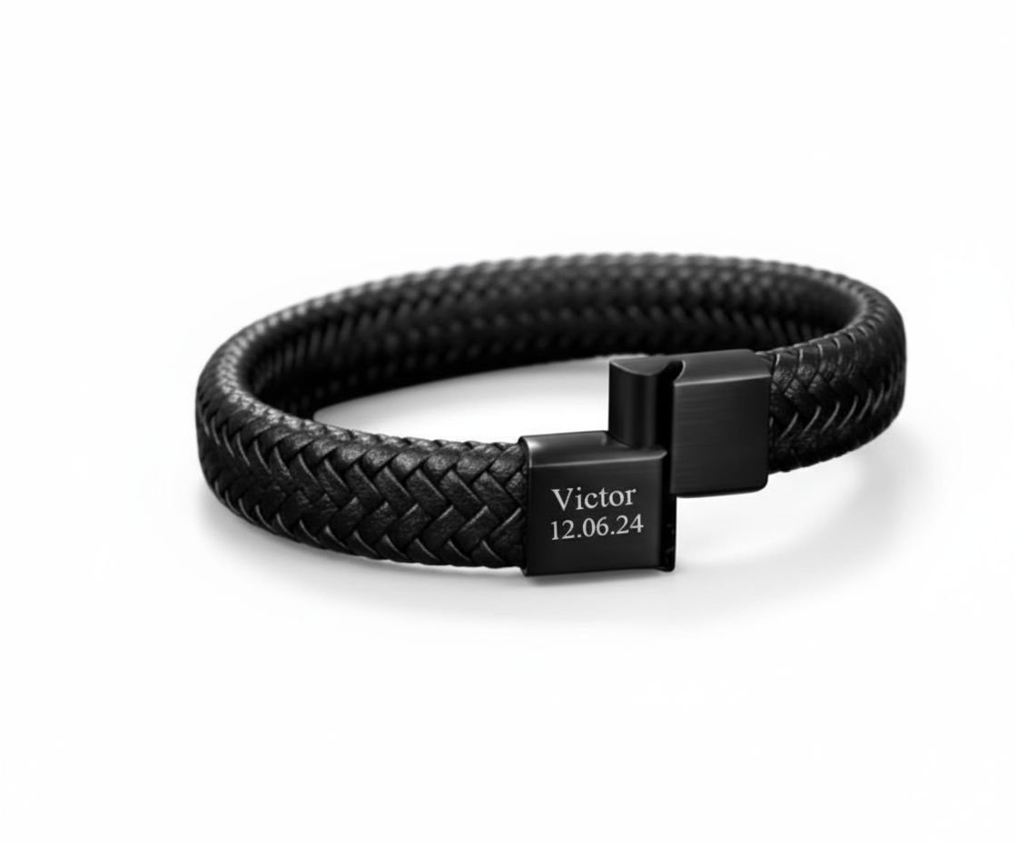 Мъжка плетена гривна с гравиране върху закопчалката | NEXO
