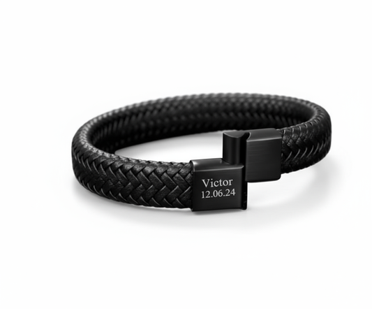 Мъжка плетена гривна с гравиране върху закопчалката | NEXO