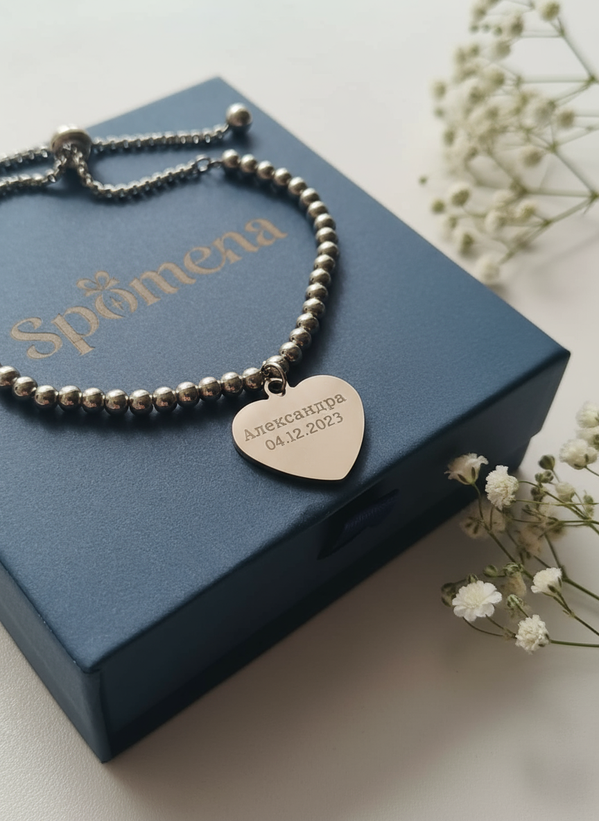 Personalized stainless steel bracelet with heart charm | Leda