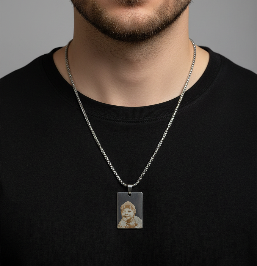 Men’s personalized stainless-steel necklace (photo engraving) | Portret