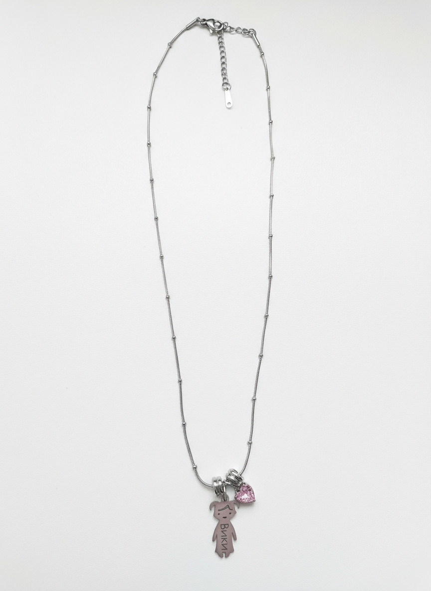 Personalized stainless steel necklace with children's names and a small heart charm  | Kali