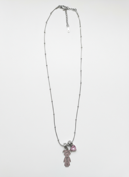 Personalized stainless steel necklace with children's names and a small heart charm  | Kali
