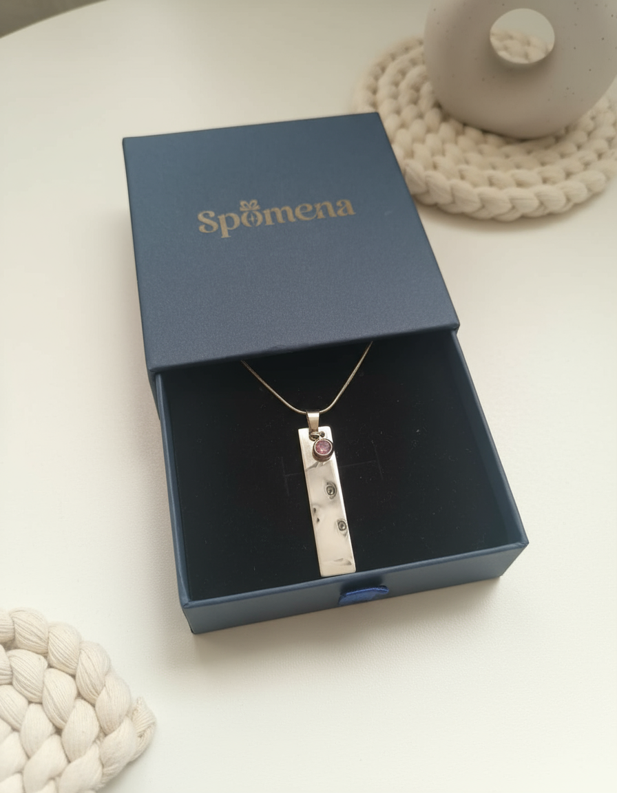 Personalized stainless-steel necklace (photo engraving + crystal) | Mireya