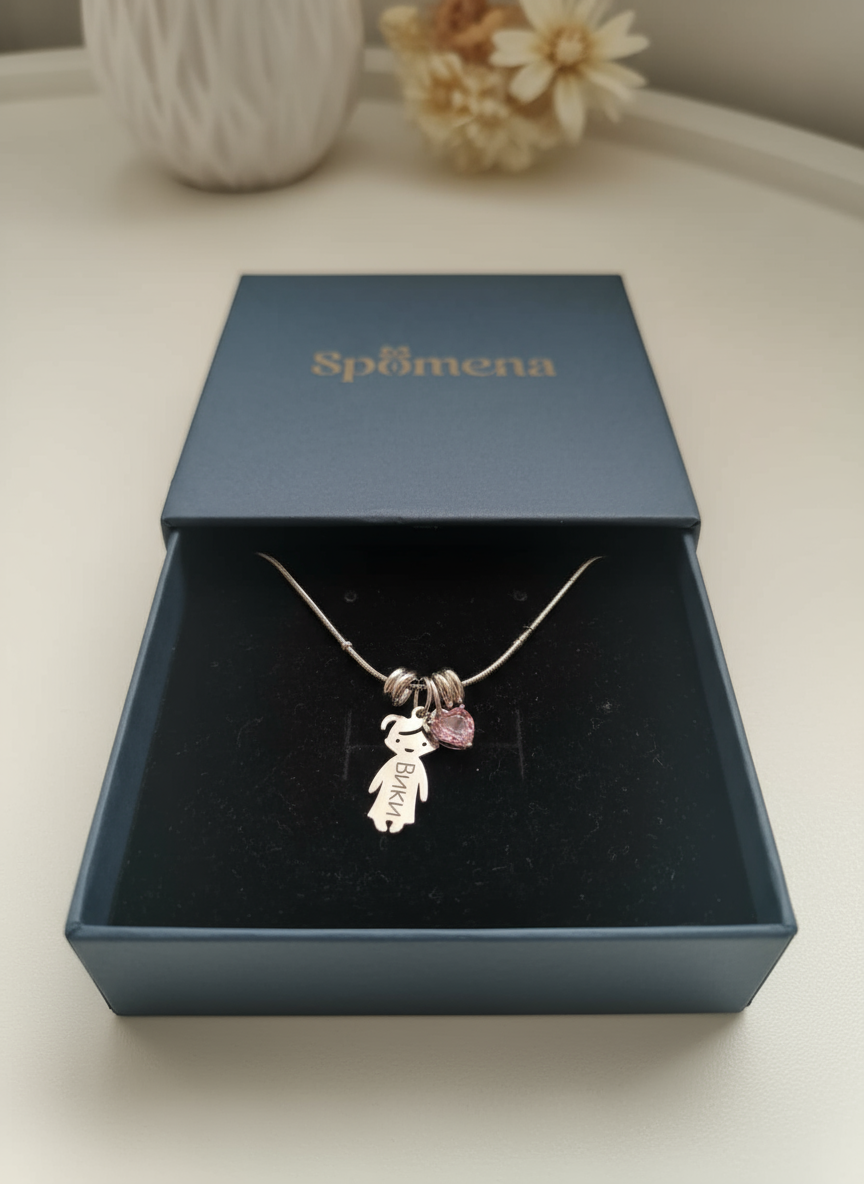 Personalized stainless steel necklace with children's names and a small heart charm  | Kali