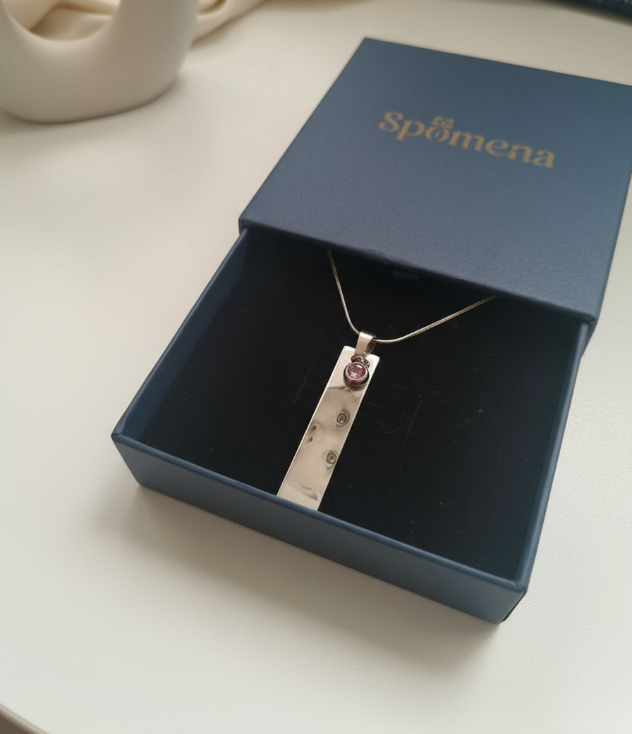 Personalized stainless-steel necklace (photo engraving + crystal) | Mireya