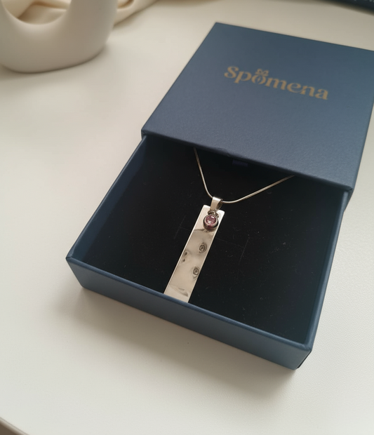 Personalized stainless-steel necklace (photo engraving + crystal) | Mireya