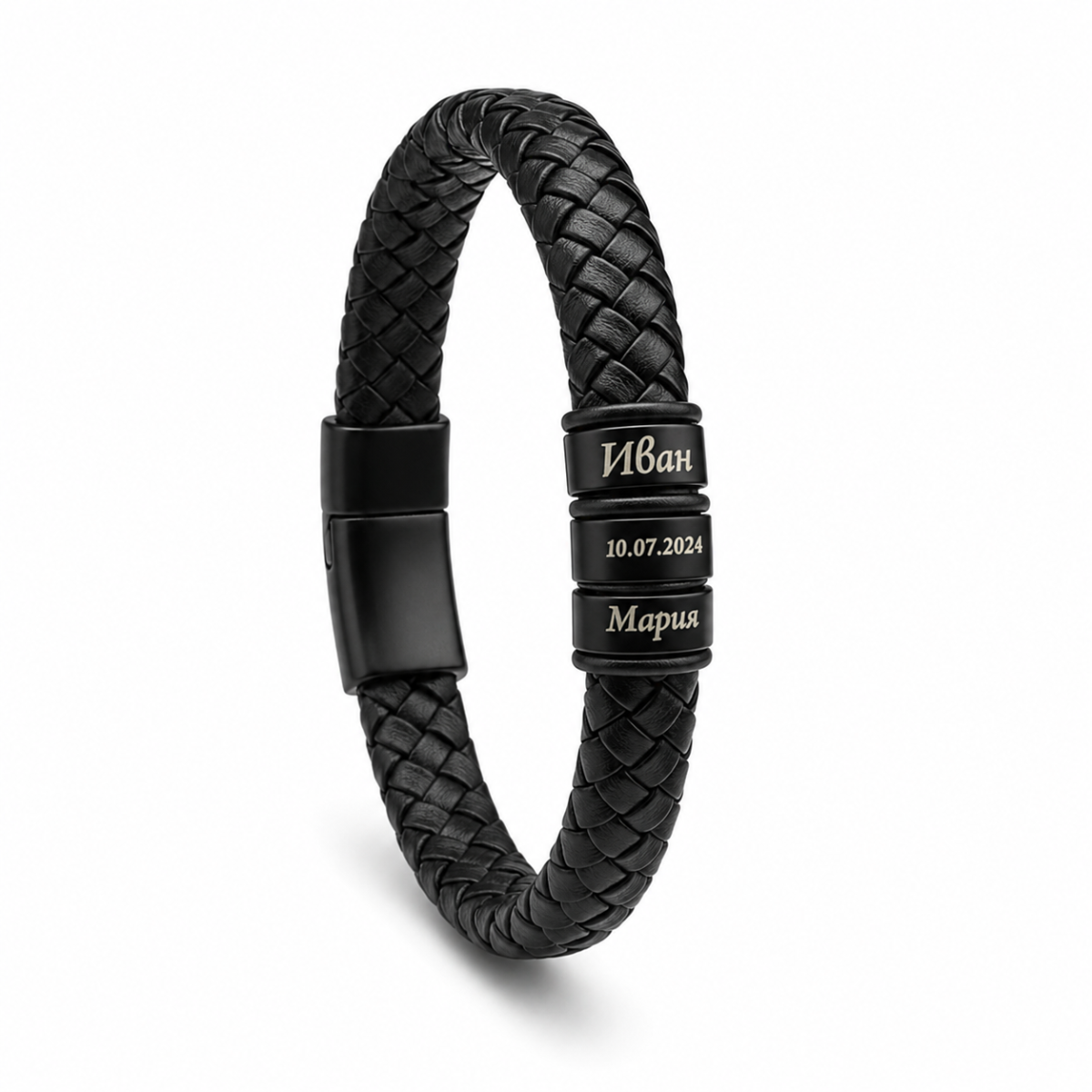 Men’s Braided Bracelet with Custom Engraving | SAGA with 3 pendants