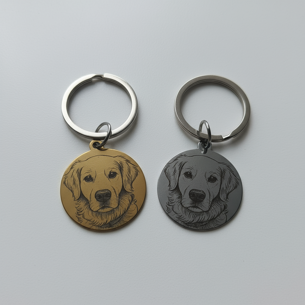 Ключодържател от неръждаема стомана с лазерно гравиран портрет на куче