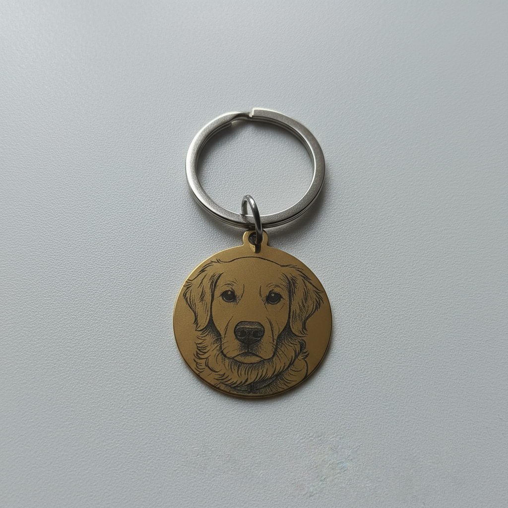Ключодържател от неръждаема стомана с лазерно гравиран портрет на куче